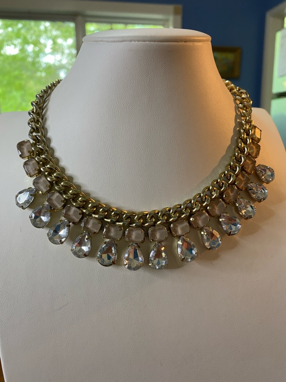 Gold Crystal Teardrop Statement Necklace